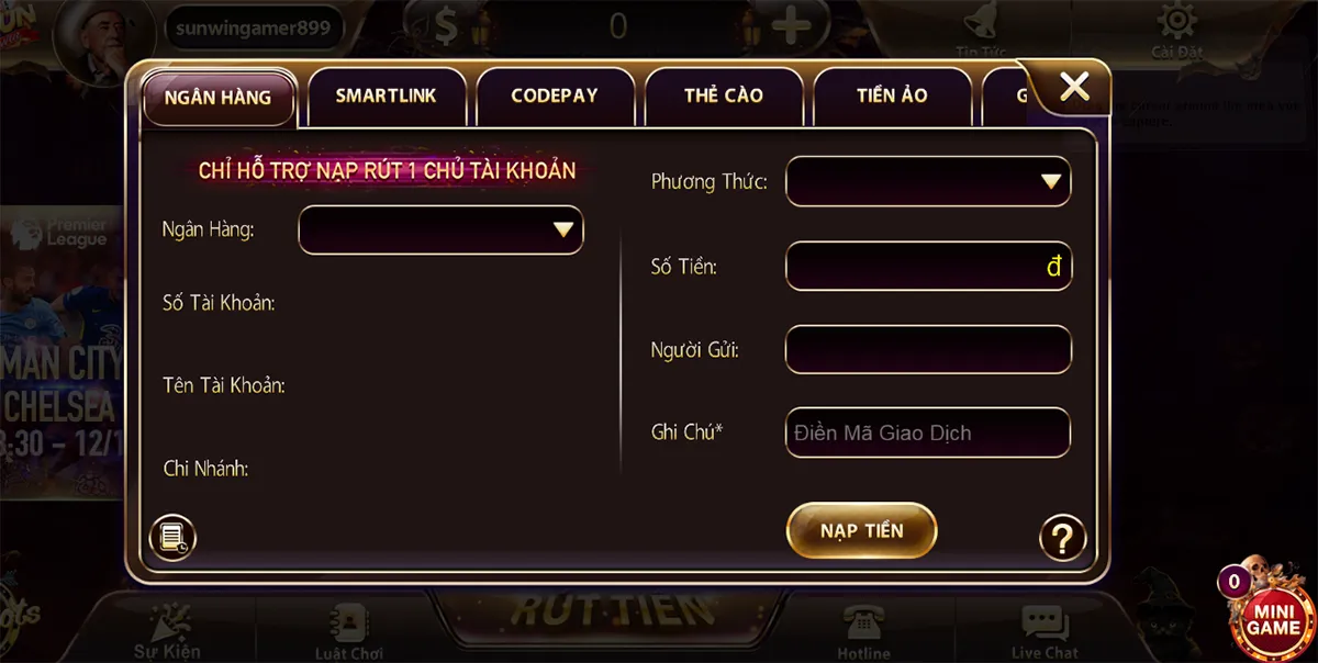 Phương thức nạp tiền Sunwin phổ biến 